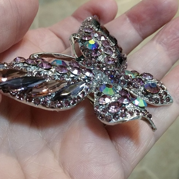 Larger Butterfly Iridescent Rhinestone Brooch Pin Bling - Picture 3 of 12